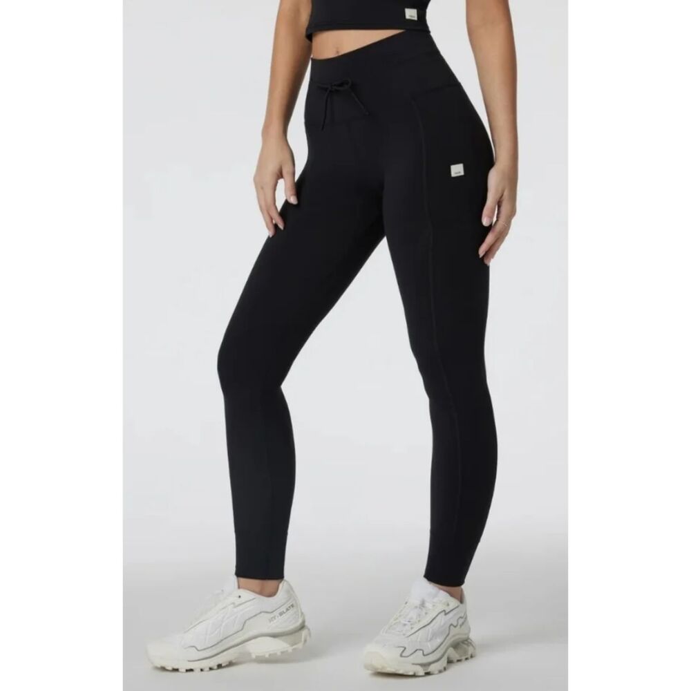 Vuori Everyday High Rise Performance Leggings Black Side Pockets Drawstring Size